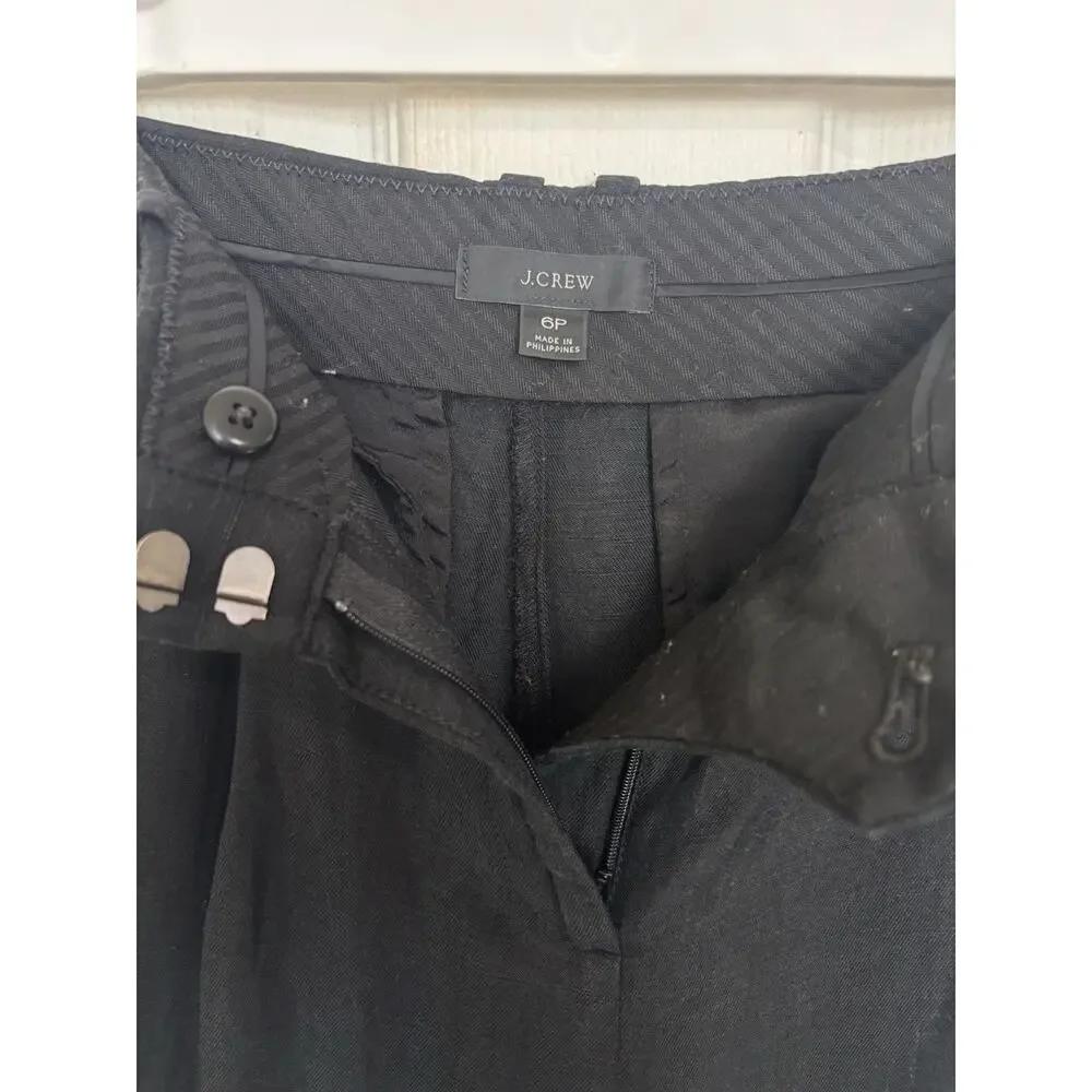 J Crew Linen Blend Black Wide-Leg Cropped Pants Size 6P Classic Comfy Beach